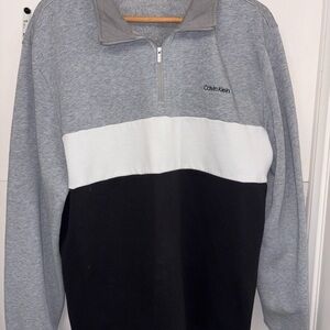 Calvin Klein Men's Zip-Up Sweater in Gray, White, and Black mens XL